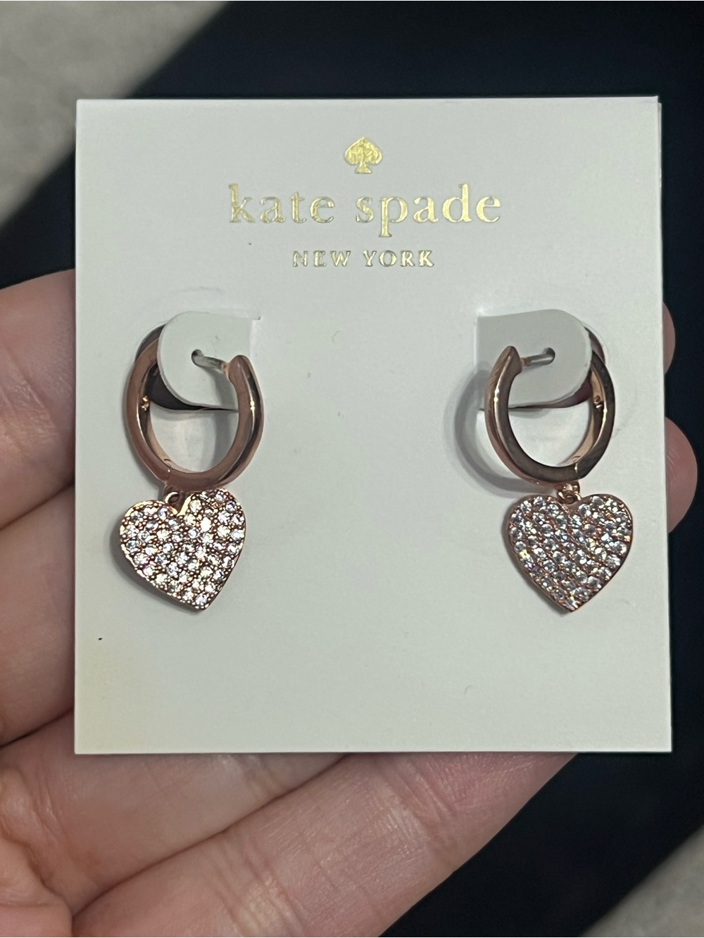 kate spade Rose Gold Pave Heart Drop Hoop Earrings